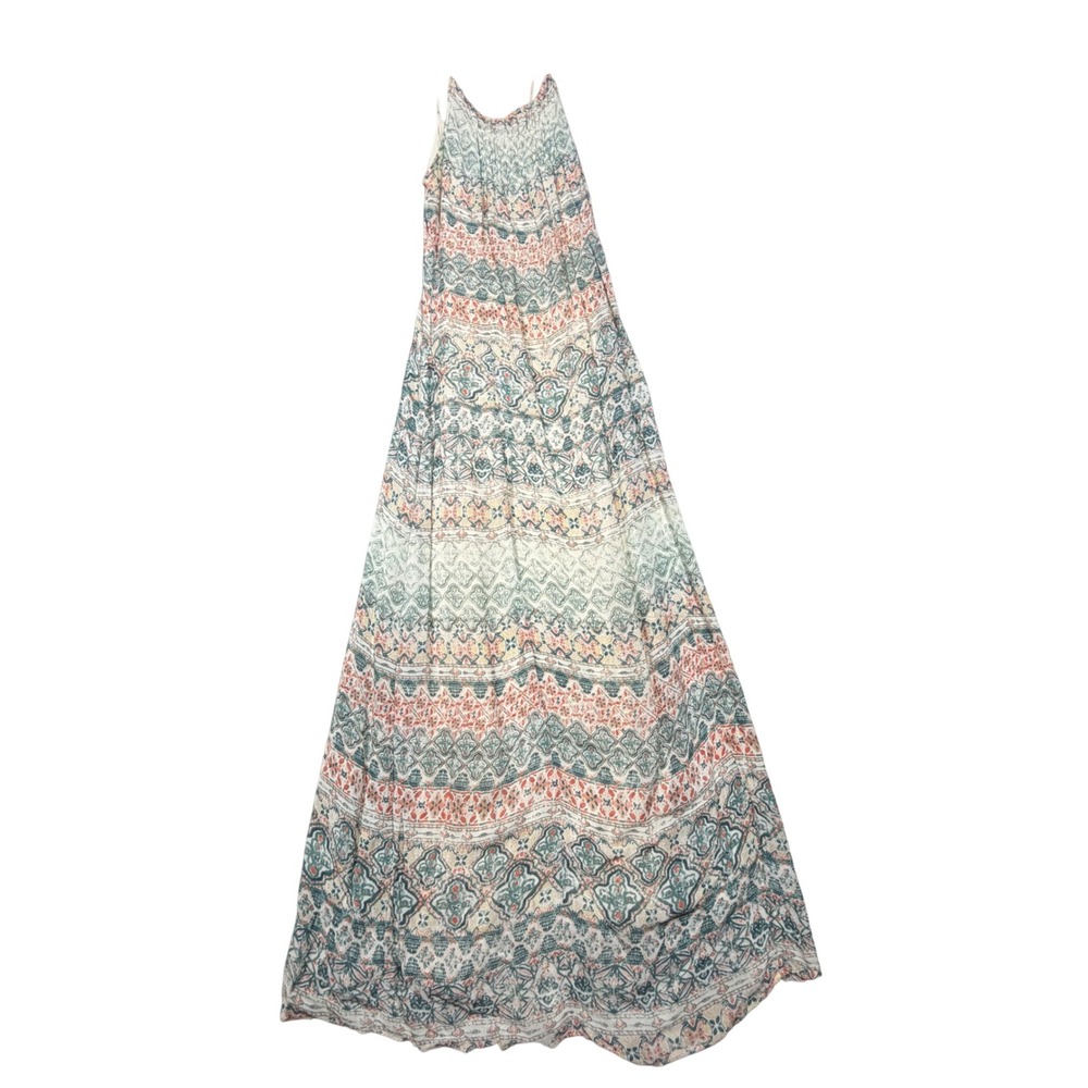 Teal Coral Viscose‎ Paisley Print Boho Maxi Dress Small Summer Festival Coastal